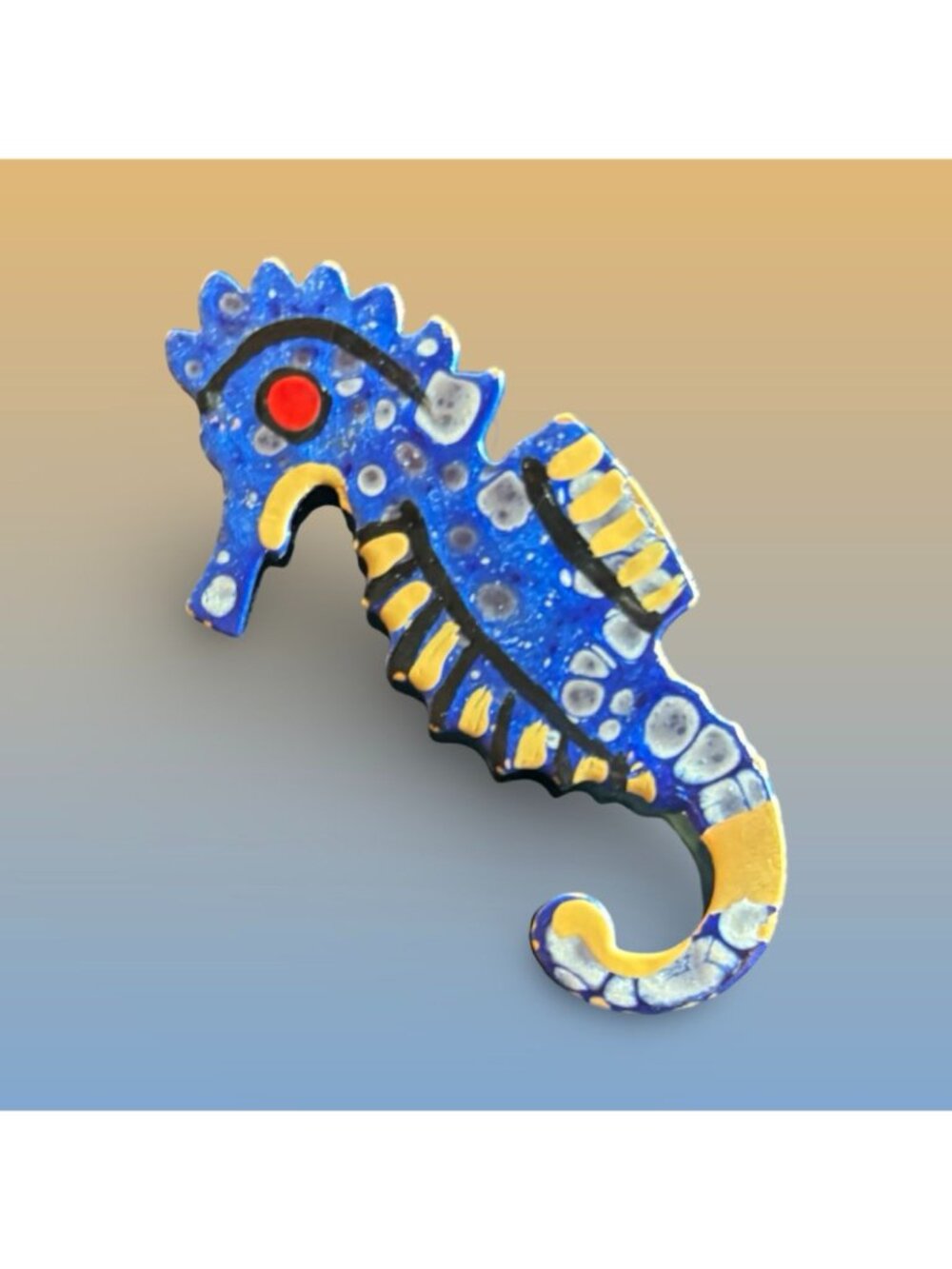 West Germany Seahorse Figurine Ornament With Blue Gold Finish Statement Vintage - Picture 8 of 9